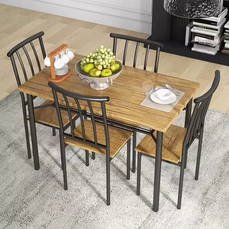 Set da Pranzo per 4 Persone, con 4 Sedie, Set di Mobili da Pranzo Rettangolare da 5 Pezzi con Ripiano Portaoggetti per Spazi Piccoli, Appartamenti, Angolo Cottura