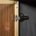 Mobile TV curvo da 64W con luci LED, madia rotonda con strisce verticali, mobile contenitore con cornice in alluminio e anta in vetro temperato, nero - ModernLuxe