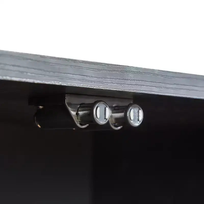 Mobile TV curvo da 64W con luci LED, madia rotonda con strisce verticali, mobile contenitore con cornice in alluminio e anta in vetro temperato, nero - ModernLuxe