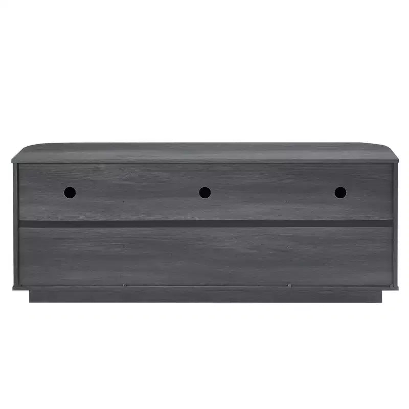 Mobile TV curvo da 64W con luci LED, madia rotonda con strisce verticali, mobile contenitore con cornice in alluminio e anta in vetro temperato, nero - ModernLuxe