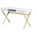 HomeRoots 47 White and Gold Wood and Metal Computer Desk With Two Drawers