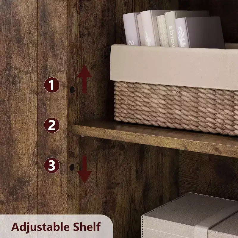 Mobiletto da bagno in stile rustico Acekool 54 con ante in vetro, ripiani regolabili e dispensa indipendente per cucina, soggiorno e sala da pranzo