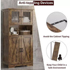 Mobiletto da bagno in stile rustico Acekool 54 con ante in vetro, ripiani regolabili e dispensa indipendente per cucina, soggiorno e sala da pranzo