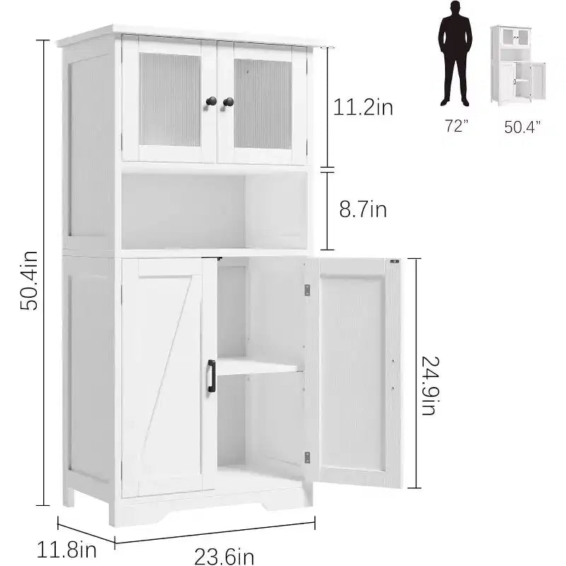 Mobiletto da bagno in stile rustico Acekool 54 con ante in vetro, ripiani regolabili e dispensa indipendente per cucina, soggiorno e sala da pranzo