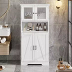 Mobiletto da bagno in stile rustico Acekool 54 con ante in vetro, ripiani regolabili e dispensa indipendente per cucina, soggiorno e sala da pranzo