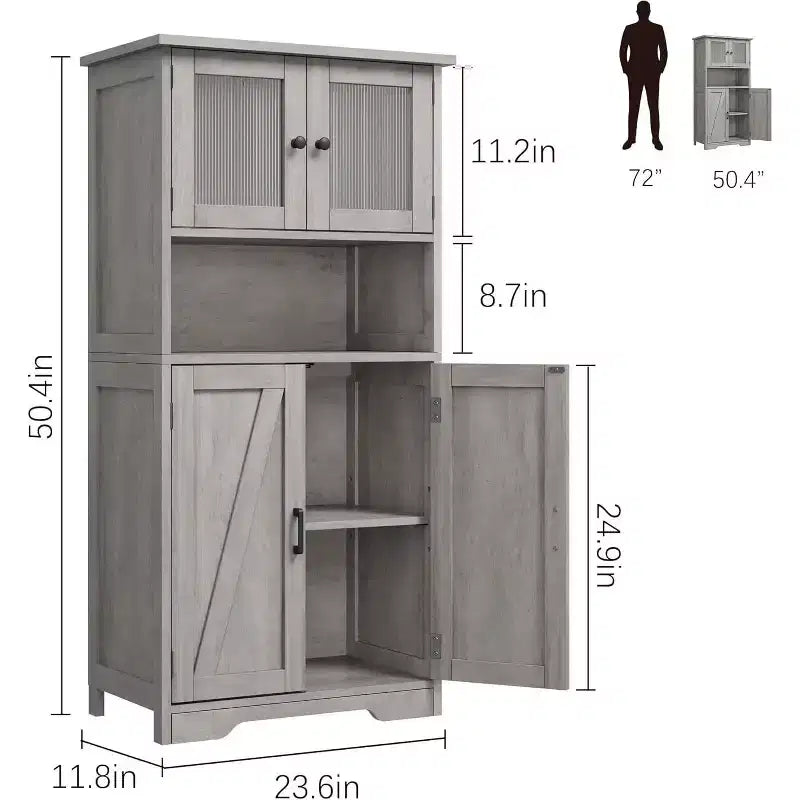 Mobiletto da bagno in stile rustico Acekool 54 con ante in vetro, ripiani regolabili e dispensa indipendente per cucina, soggiorno e sala da pranzo