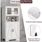 Mobiletto da bagno in stile rustico Acekool 54 con ante in vetro, ripiani regolabili e dispensa indipendente per cucina, soggiorno e sala da pranzo