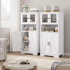 Mobiletto da bagno in stile rustico Acekool 54 con ante in vetro, ripiani regolabili e dispensa indipendente per cucina, soggiorno e sala da pranzo