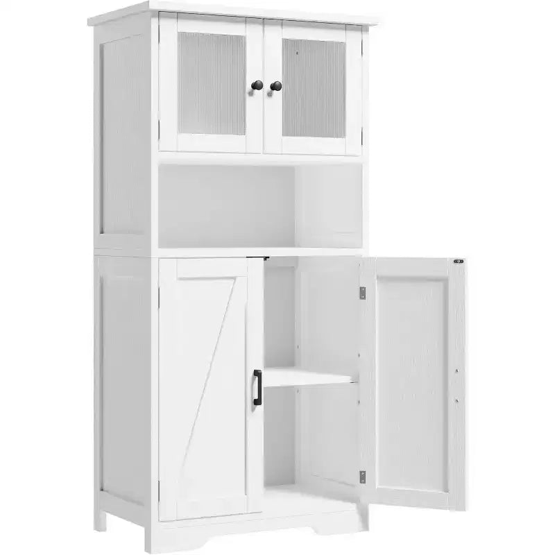 Mobiletto da bagno in stile rustico Acekool 54 con ante in vetro, ripiani regolabili e dispensa indipendente per cucina, soggiorno e sala da pranzo