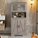 Mobiletto da bagno in stile rustico Acekool 54 con ante in vetro, ripiani regolabili e dispensa indipendente per cucina, soggiorno e sala da pranzo