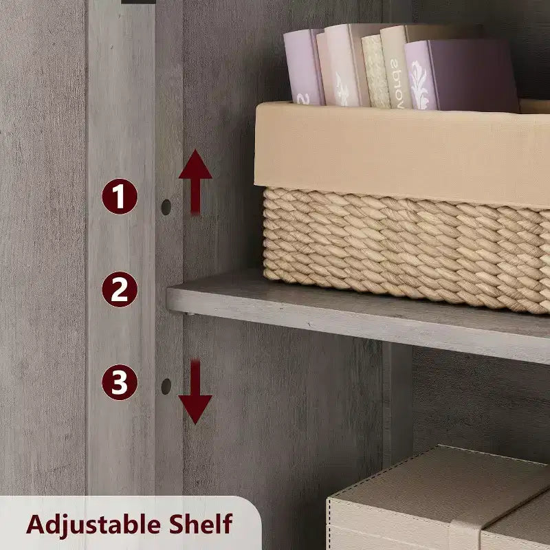 Mobiletto da bagno in stile rustico Acekool 54 con ante in vetro, ripiani regolabili e dispensa indipendente per cucina, soggiorno e sala da pranzo