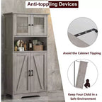 Mobiletto da bagno in stile rustico Acekool 54 con ante in vetro, ripiani regolabili e dispensa indipendente per cucina, soggiorno e sala da pranzo
