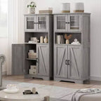 Mobiletto da bagno in stile rustico Acekool 54 con ante in vetro, ripiani regolabili e dispensa indipendente per cucina, soggiorno e sala da pranzo