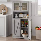 Acekool 54 Farmhouse Bathroom Cabinet with Glass Doors, Adjustable Shelves & Freestanding Storage  Pantry for Kitchen, Living & Dining Room