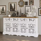 Credenza decorativa bianca Famapy, mobile d'accento con rilievo cavo - Libreria con ante a fantasia
