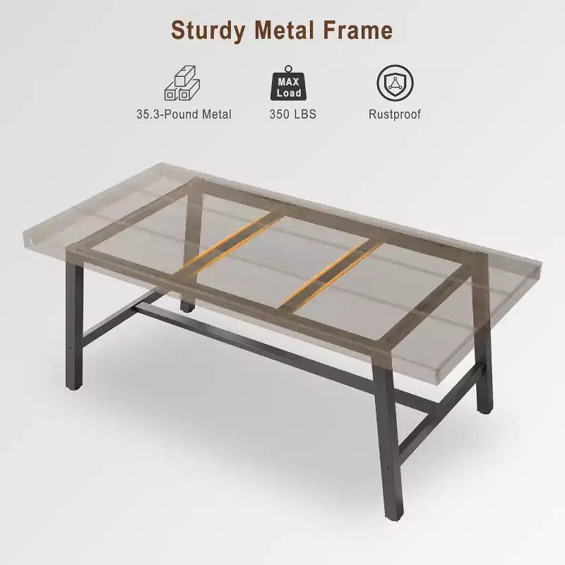 Tavolo da pranzo rustico in legno per 6-8 persone con robuste gambe in metallo nero, design industriale rettangolare, perfetto per cucina, sala da pranzo, soggiorno