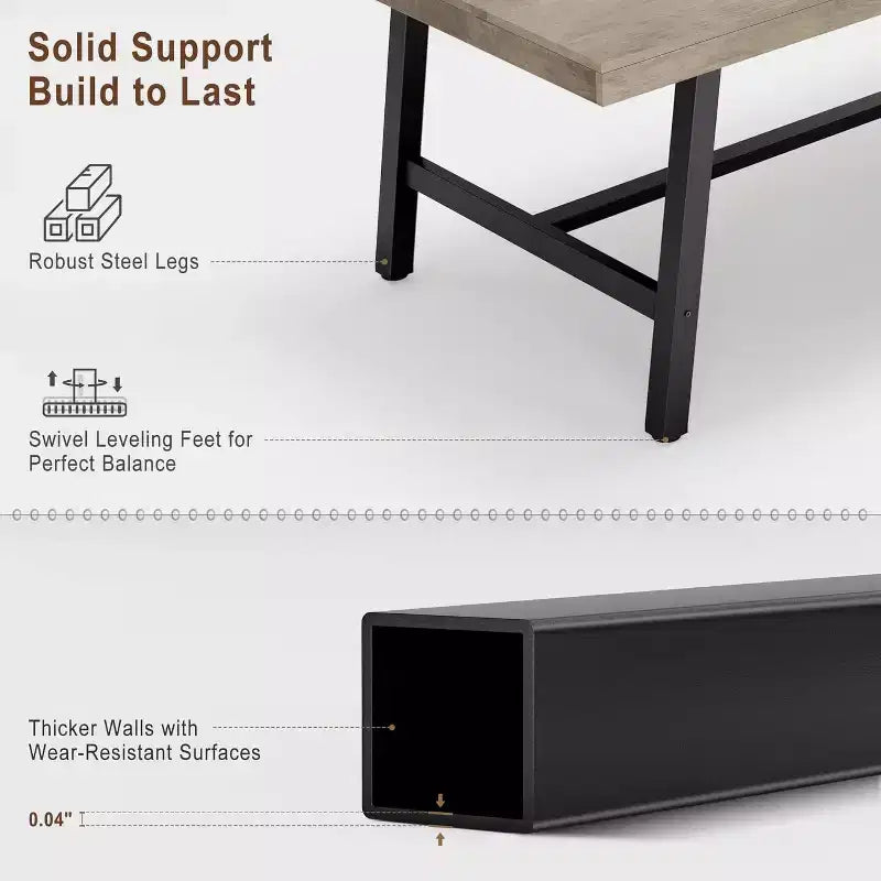 Tavolo da pranzo rustico in legno per 6-8 persone con robuste gambe in metallo nero, design industriale rettangolare, perfetto per cucina, sala da pranzo, soggiorno