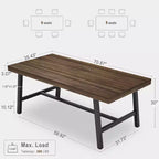 Tavolo da pranzo rustico in legno per 6-8 persone con robuste gambe in metallo nero, design industriale rettangolare, perfetto per cucina, sala da pranzo, soggiorno