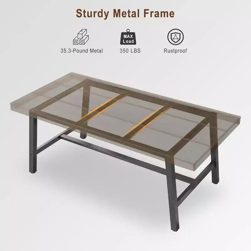 Tavolo da pranzo rustico in legno per 6-8 persone con robuste gambe in metallo nero, design industriale rettangolare, perfetto per cucina, sala da pranzo, soggiorno