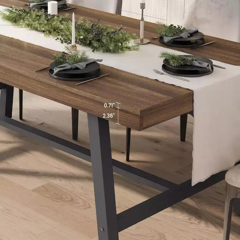 Tavolo da pranzo rustico in legno per 6-8 persone con robuste gambe in metallo nero, design industriale rettangolare, perfetto per cucina, sala da pranzo, soggiorno