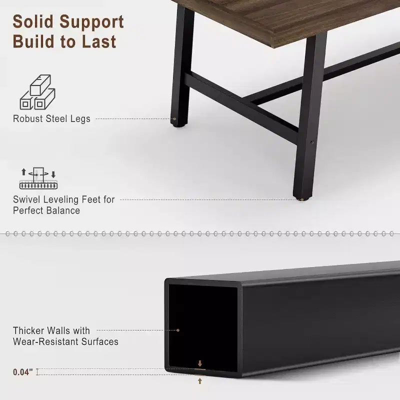 Tavolo da pranzo rustico in legno per 6-8 persone con robuste gambe in metallo nero, design industriale rettangolare, perfetto per cucina, sala da pranzo, soggiorno
