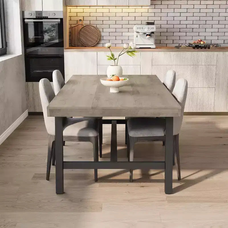 Tavolo da pranzo rustico in legno per 6-8 persone con robuste gambe in metallo nero, design industriale rettangolare, perfetto per cucina, sala da pranzo, soggiorno