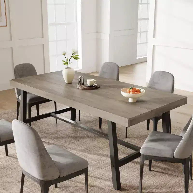 Tavolo da pranzo rustico in legno per 6-8 persone con robuste gambe in metallo nero, design industriale rettangolare, perfetto per cucina, sala da pranzo, soggiorno