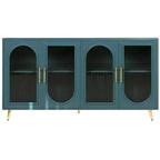 HomeRoots 60 Teal Blue Ribbed Texture Sideboard with Four Doors