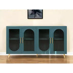 HomeRoots Credenza a quattro ante con texture a coste blu petrolio, 60 pollici