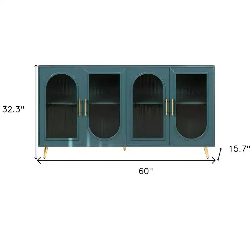 HomeRoots Credenza a quattro ante con texture a coste blu petrolio, 60 pollici