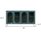 HomeRoots Credenza a quattro ante con texture a coste blu petrolio, 60 pollici