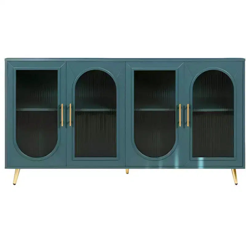HomeRoots Credenza a quattro ante con texture a coste blu petrolio, 60 pollici