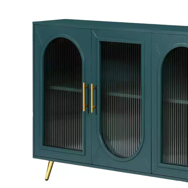 HomeRoots Credenza a quattro ante con texture a coste blu petrolio, 60 pollici