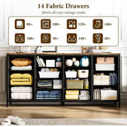 Comò porta TV extra largo da 160 cm con 14 cassetti in tessuto e alimentazione/USB integrata, mobile TV per televisori da 65-75 pollici, organizer per camera da letto