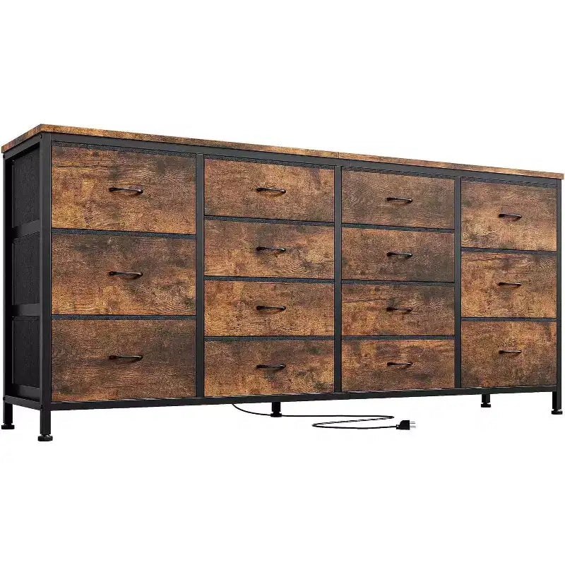 Comò porta TV extra largo da 160 cm con 14 cassetti in tessuto e alimentazione/USB integrata, mobile TV per televisori da 65-75 pollici, organizer per camera da letto
