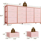 Comò porta TV extra largo da 160 cm con 14 cassetti in tessuto e alimentazione/USB integrata, mobile TV per televisori da 65-75 pollici, organizer per camera da letto