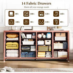 Comò porta TV extra largo da 160 cm con 14 cassetti in tessuto e alimentazione/USB integrata, mobile TV per televisori da 65-75 pollici, organizer per camera da letto