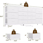Comò porta TV extra largo da 160 cm con 14 cassetti in tessuto e alimentazione/USB integrata, mobile TV per televisori da 65-75 pollici, organizer per camera da letto