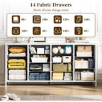 Comò porta TV extra largo da 160 cm con 14 cassetti in tessuto e alimentazione/USB integrata, mobile TV per televisori da 65-75 pollici, organizer per camera da letto