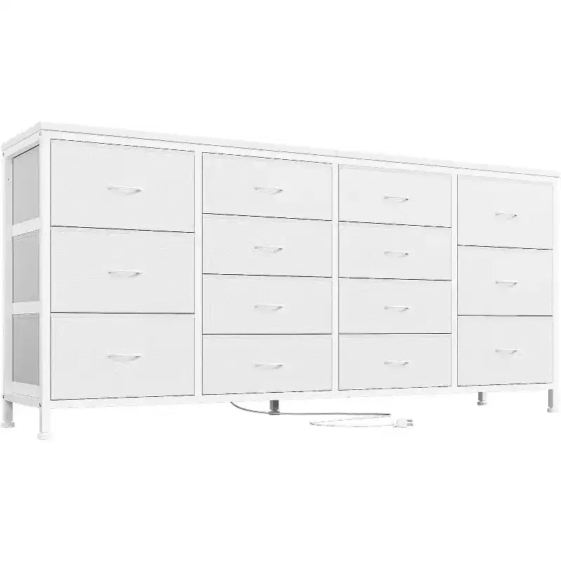 Comò porta TV extra largo da 160 cm con 14 cassetti in tessuto e alimentazione/USB integrata, mobile TV per televisori da 65-75 pollici, organizer per camera da letto
