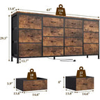 Comò porta TV extra largo da 160 cm con 14 cassetti in tessuto e alimentazione/USB integrata, mobile TV per televisori da 65-75 pollici, organizer per camera da letto