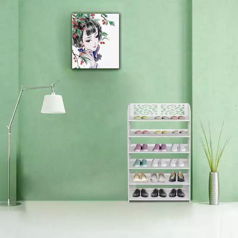 Scarpiera Karl Home a 6 ripiani in legno bianco, 61,5 cm L