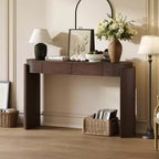 Consolle MAYEERTY con Finitura a Grana di Legno Naturale, Design Canettato, Piano Ovale e 2 Cassetti per Ingresso e Soggiorno, Espresso