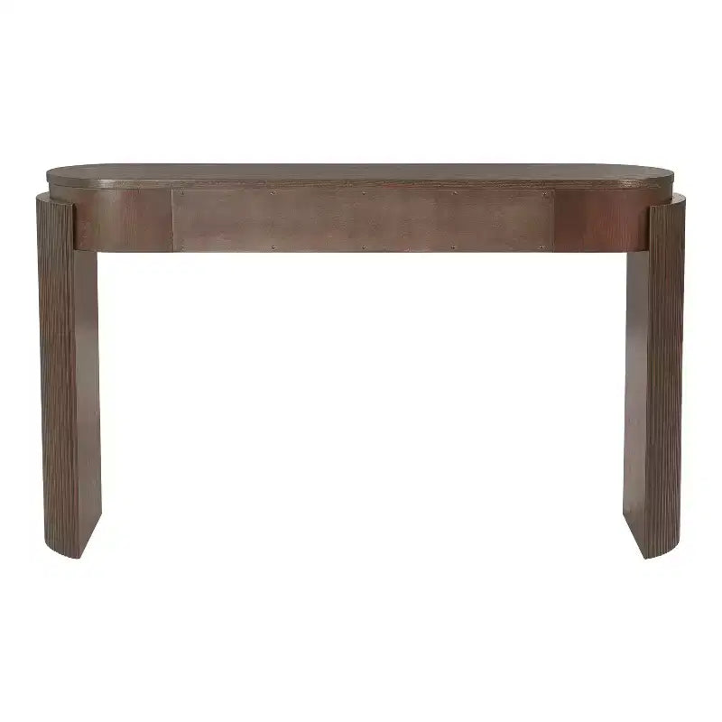 Consolle MAYEERTY con Finitura a Grana di Legno Naturale, Design Canettato, Piano Ovale e 2 Cassetti per Ingresso e Soggiorno, Espresso