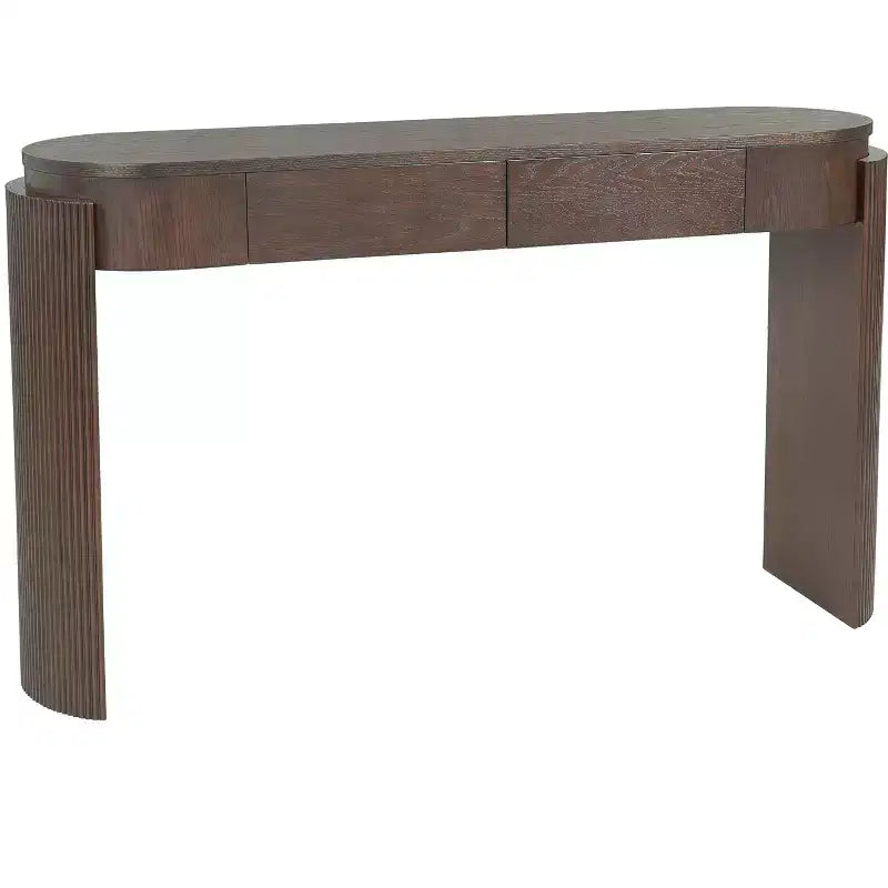 Consolle MAYEERTY con Finitura a Grana di Legno Naturale, Design Canettato, Piano Ovale e 2 Cassetti per Ingresso e Soggiorno, Espresso