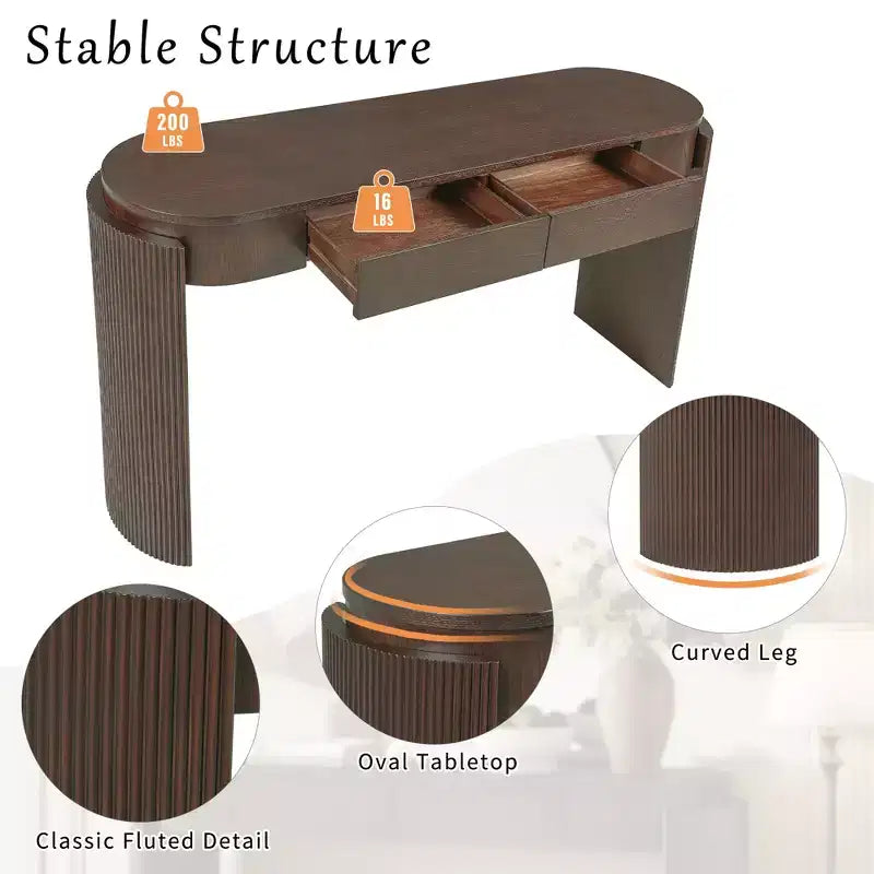 Consolle MAYEERTY con Finitura a Grana di Legno Naturale, Design Canettato, Piano Ovale e 2 Cassetti per Ingresso e Soggiorno, Espresso