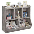 COZONY Kids Toy Storage Cabinet, 2-Piece Toy Bookshelf & Cubby Organizer with Bins, Bookcase for Bedroom & Playroom, Gray