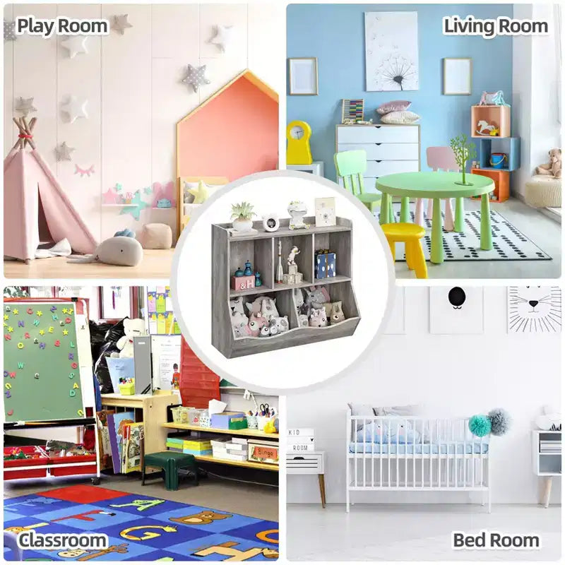COZONY Armadietto Porta Giochi per Bambini, Scaffale e Organizzatore a Cubi per Giocattoli in 2 Pezzi con Contenitori, Libreria per Camera da Letto e Sala Giochi, Grigio