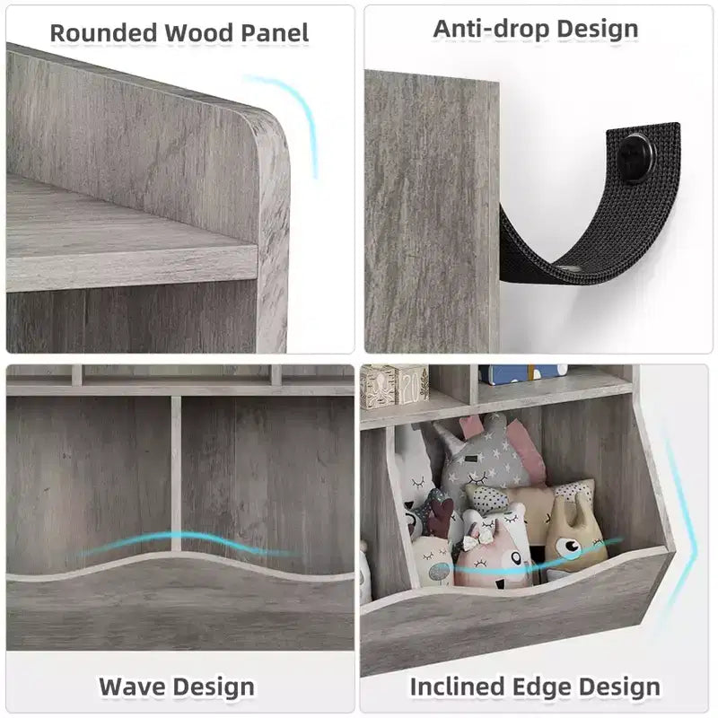 COZONY Armadietto Porta Giochi per Bambini, Scaffale e Organizzatore a Cubi per Giocattoli in 2 Pezzi con Contenitori, Libreria per Camera da Letto e Sala Giochi, Grigio