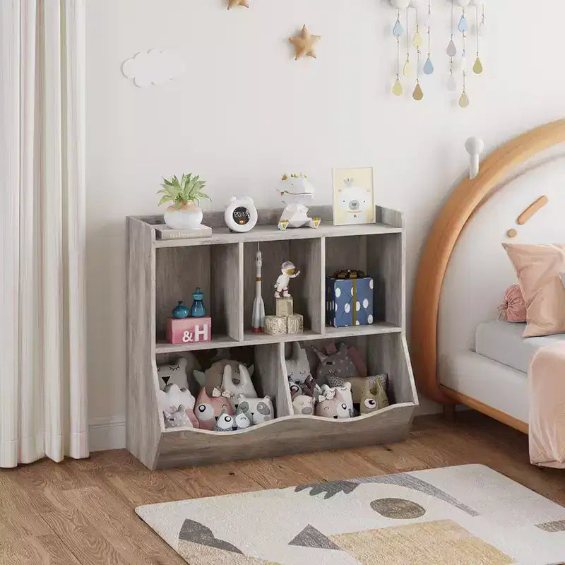 COZONY Armadietto Porta Giochi per Bambini, Scaffale e Organizzatore a Cubi per Giocattoli in 2 Pezzi con Contenitori, Libreria per Camera da Letto e Sala Giochi, Grigio